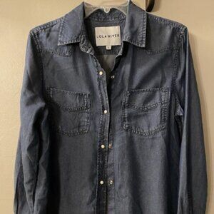 LOLA RIVER Women's Long Sleeve Blue Snap Up Shirt Size S - Extremely Soft